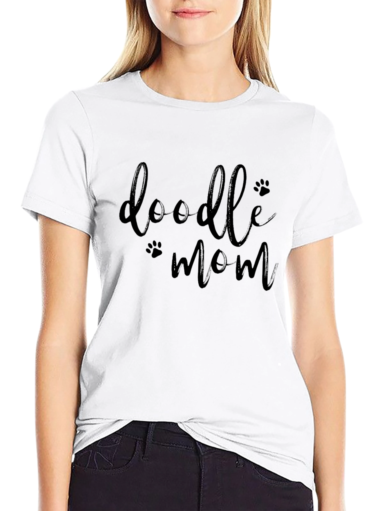 Doodle Mom Black T-Shirt - Paw Print Design