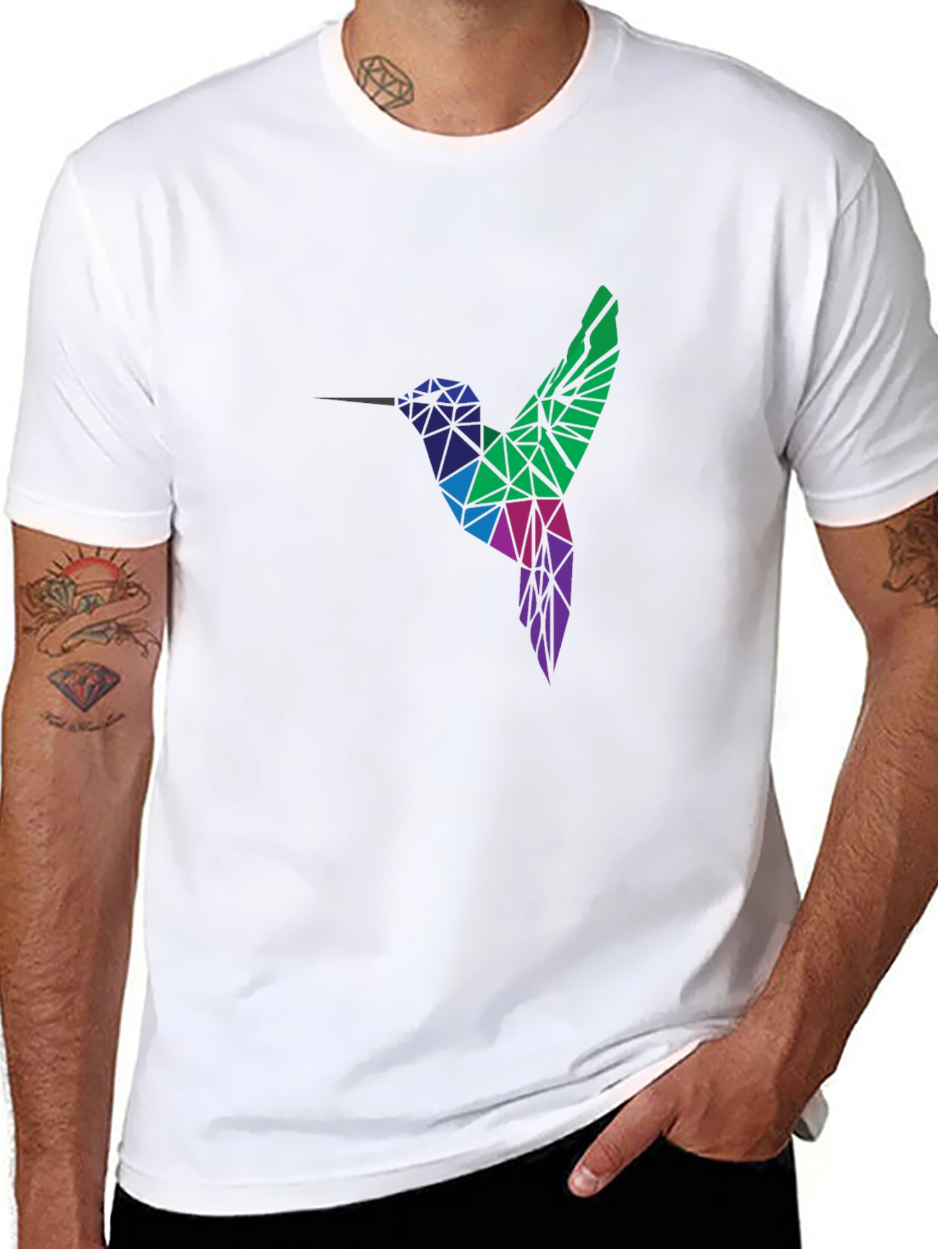 Geometric Hummingbird Graphic Tee - Black