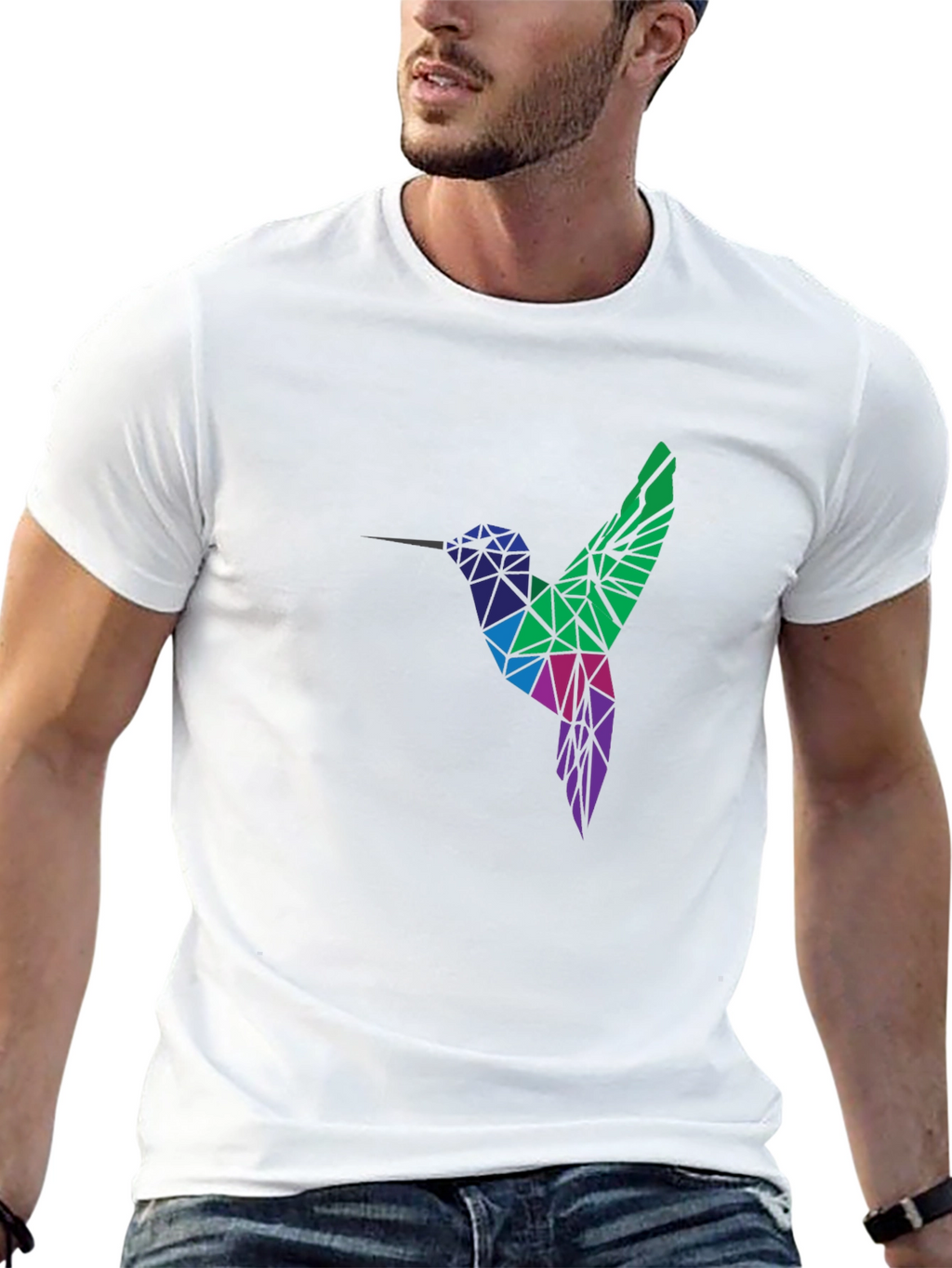 Geometric Hummingbird Graphic Tee - Black