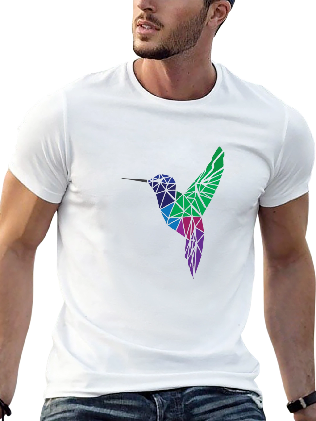 Geometric Hummingbird Graphic Tee - Black