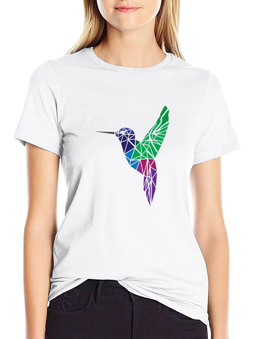 Geometric Hummingbird Graphic Tee - Black