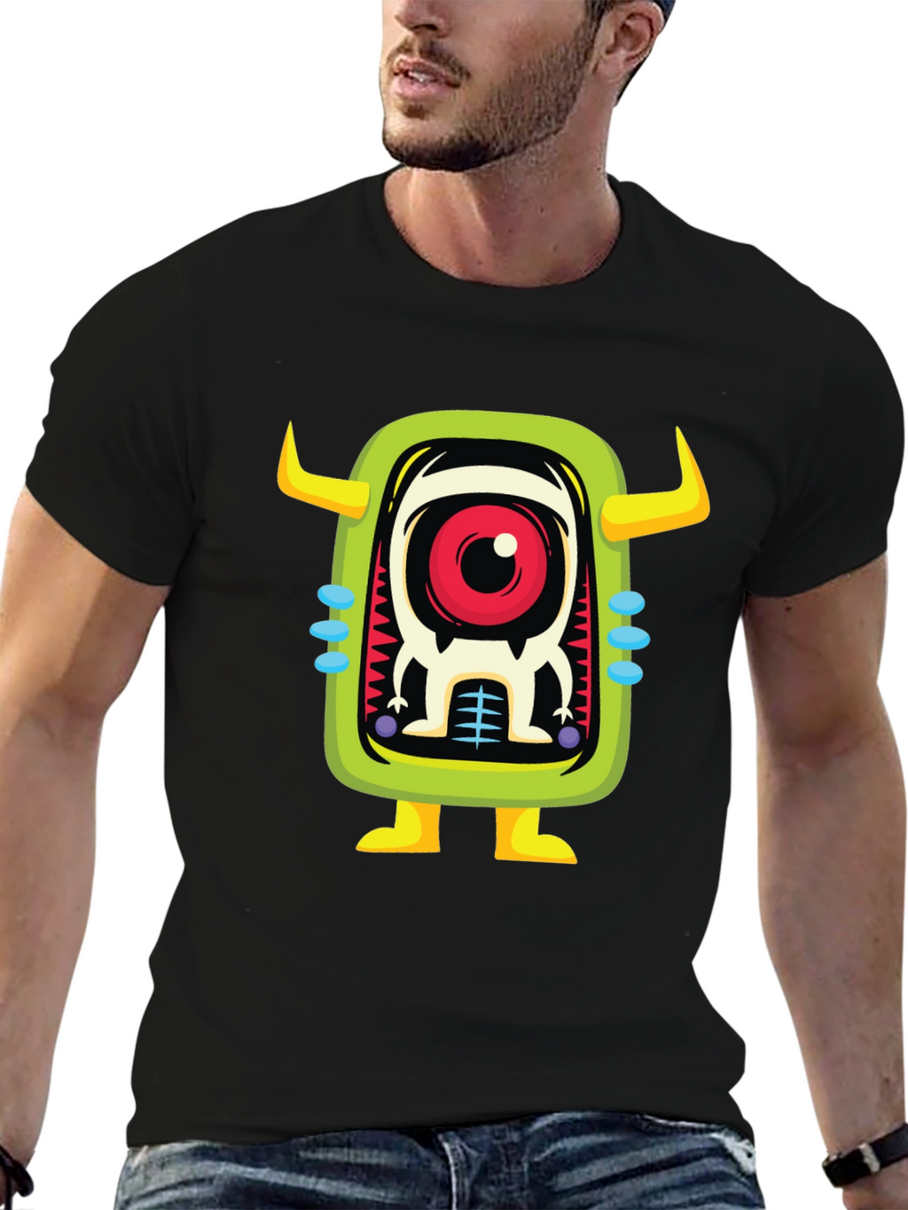 Cartoon Monster Graphic Print Black T-Shirt