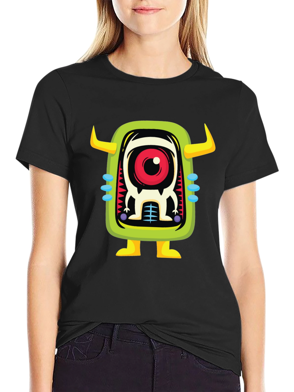 Cartoon Monster Graphic Print Black T-Shirt