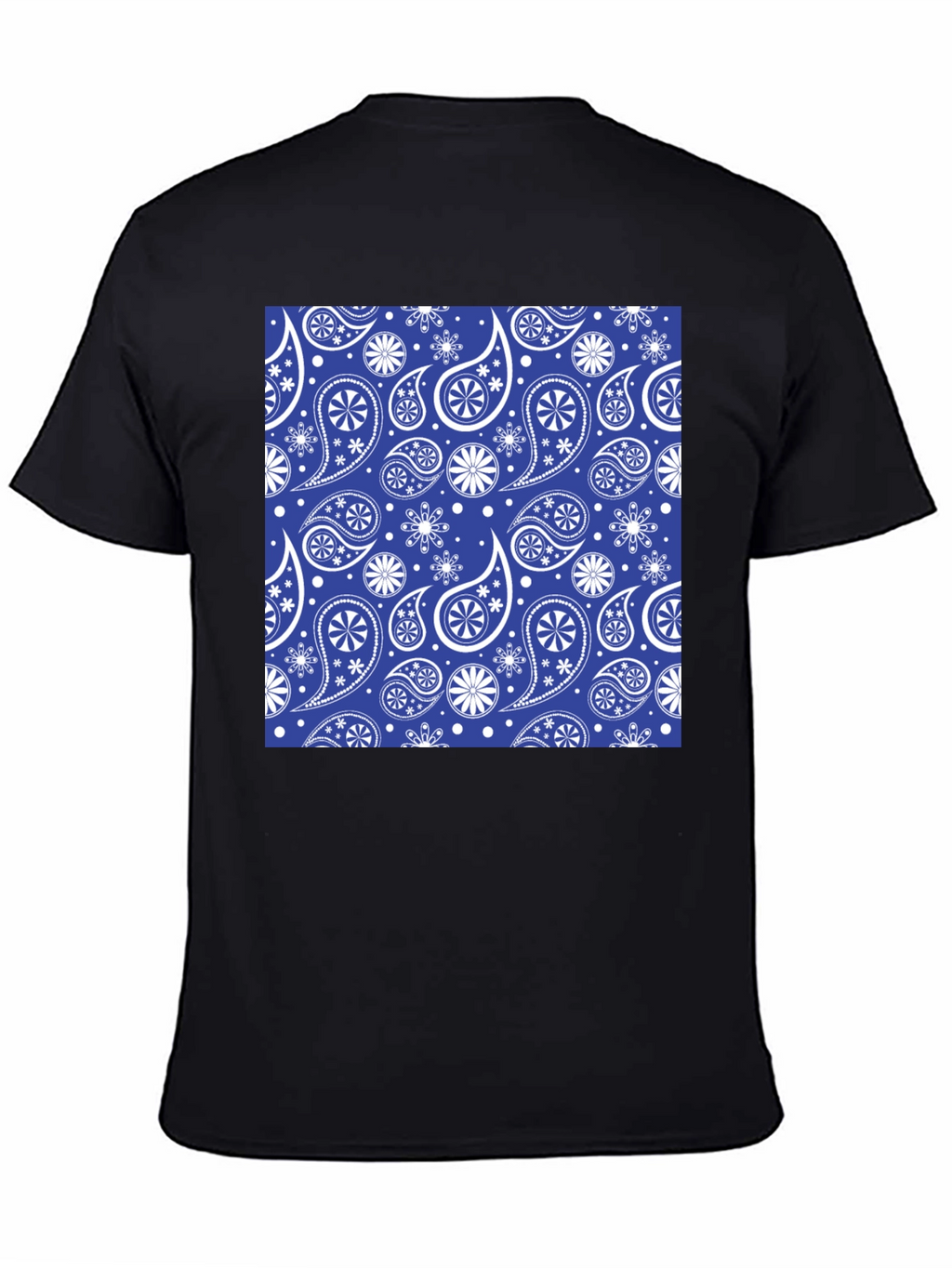 Blue Paisley Pattern Black T-Shirt
