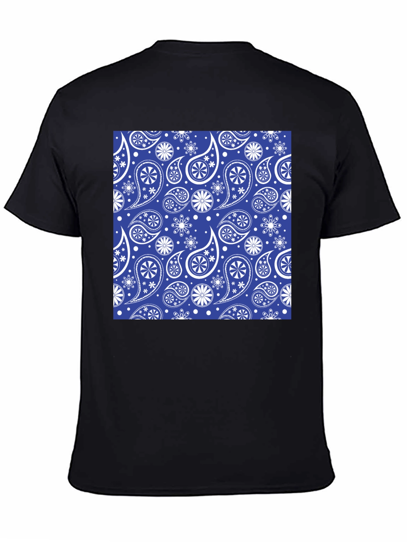 Blue Paisley Pattern Black T-Shirt