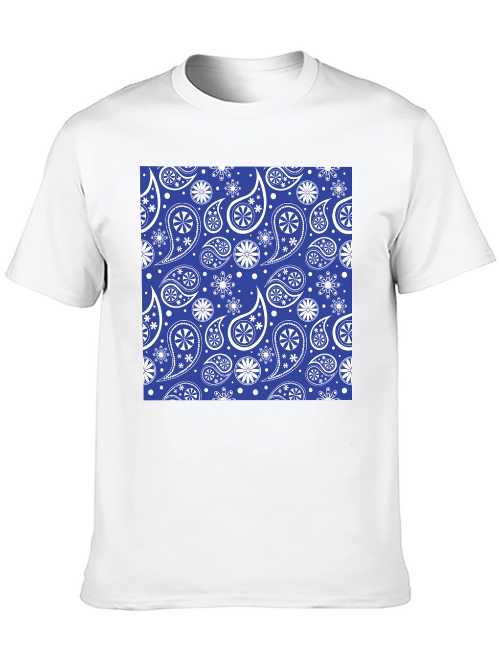 Blue Paisley Pattern Black T-Shirt