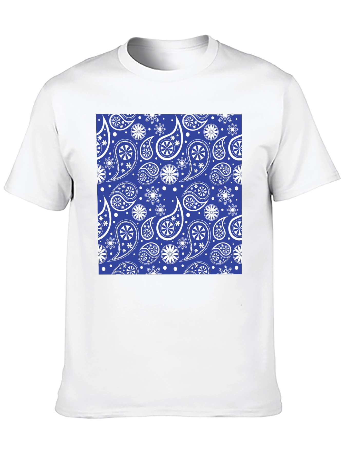 Blue Paisley Pattern Black T-Shirt