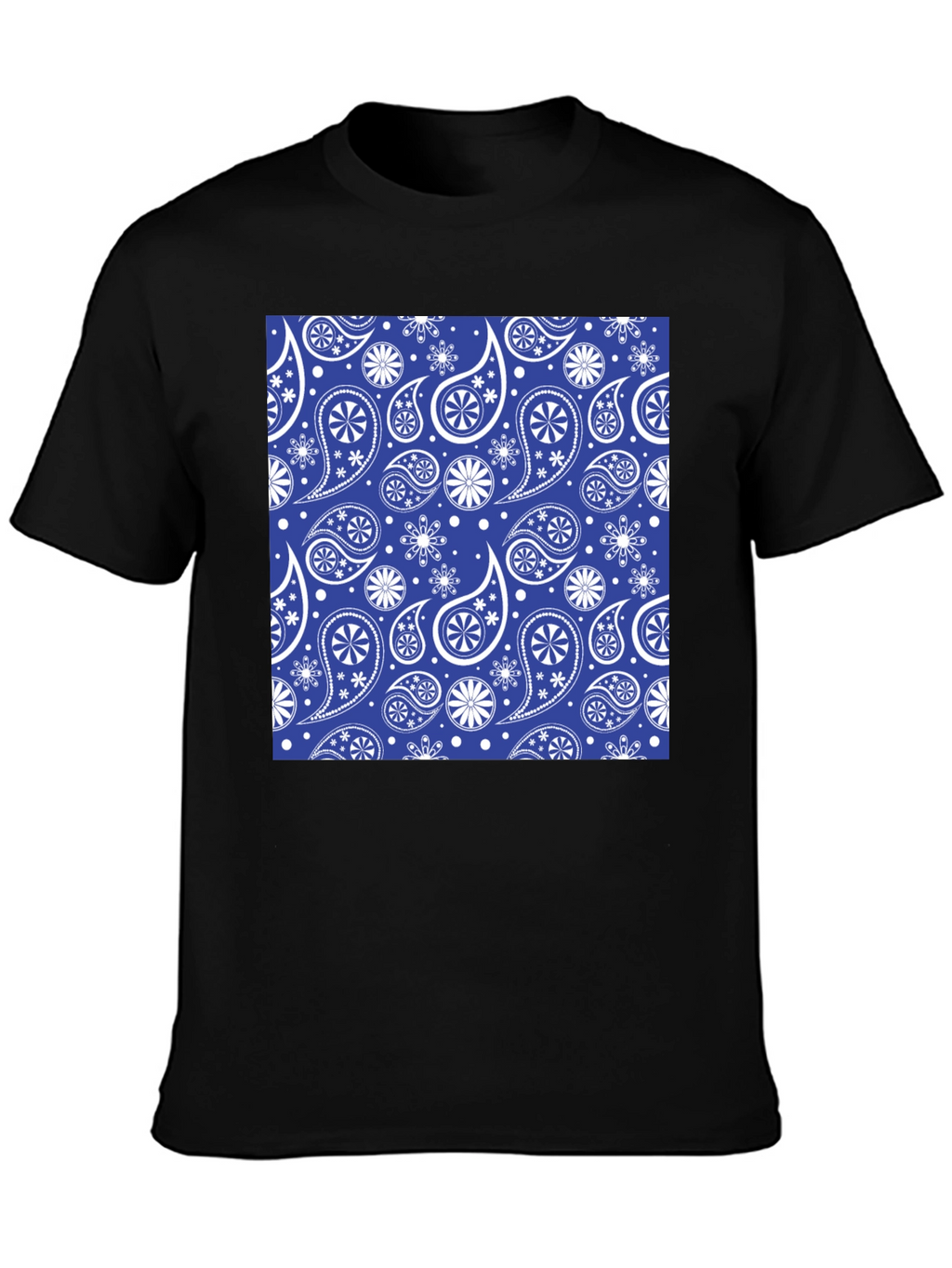 Blue Paisley Pattern Black T-Shirt