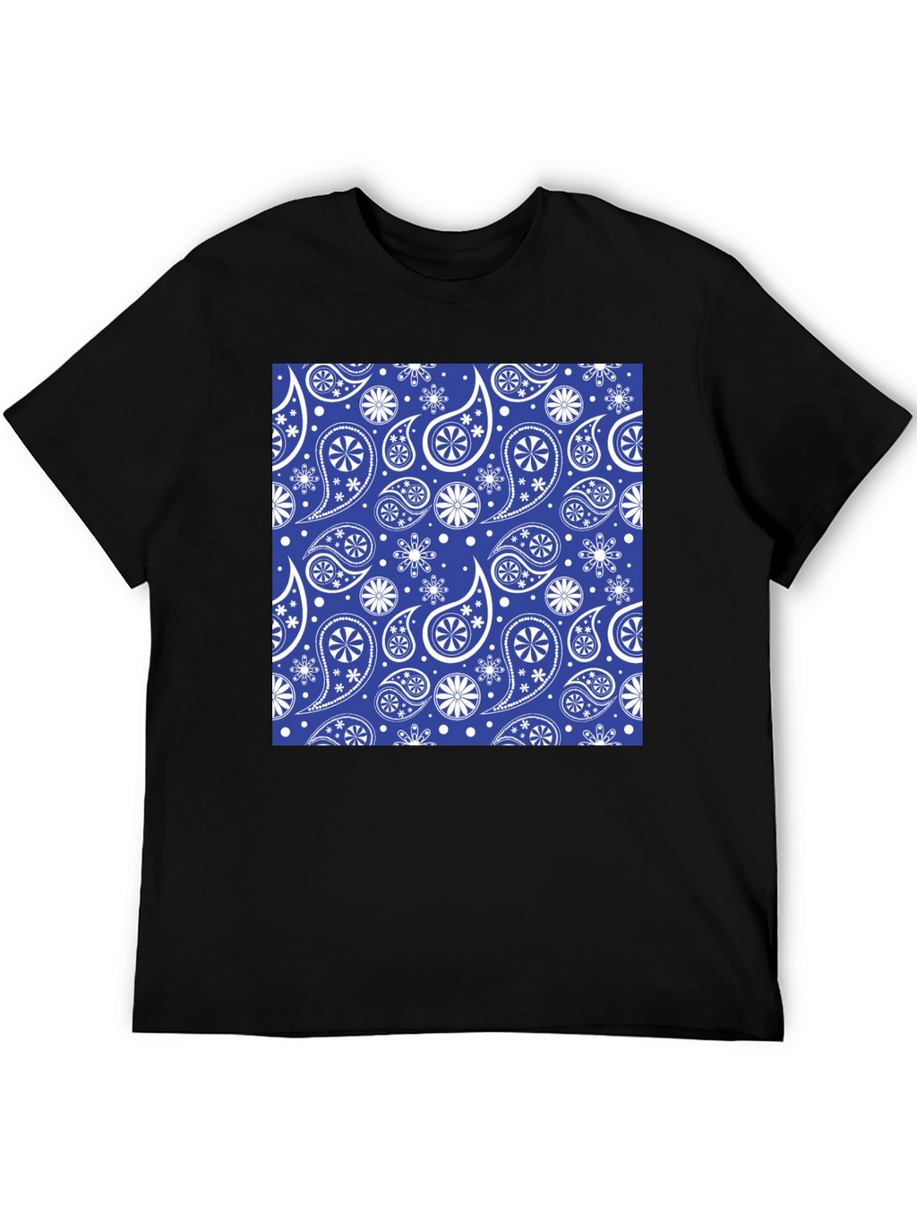 Blue Paisley Pattern Black T-Shirt