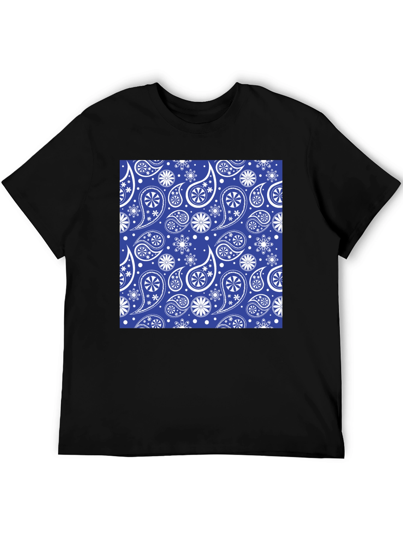 Blue Paisley Pattern Black T-Shirt