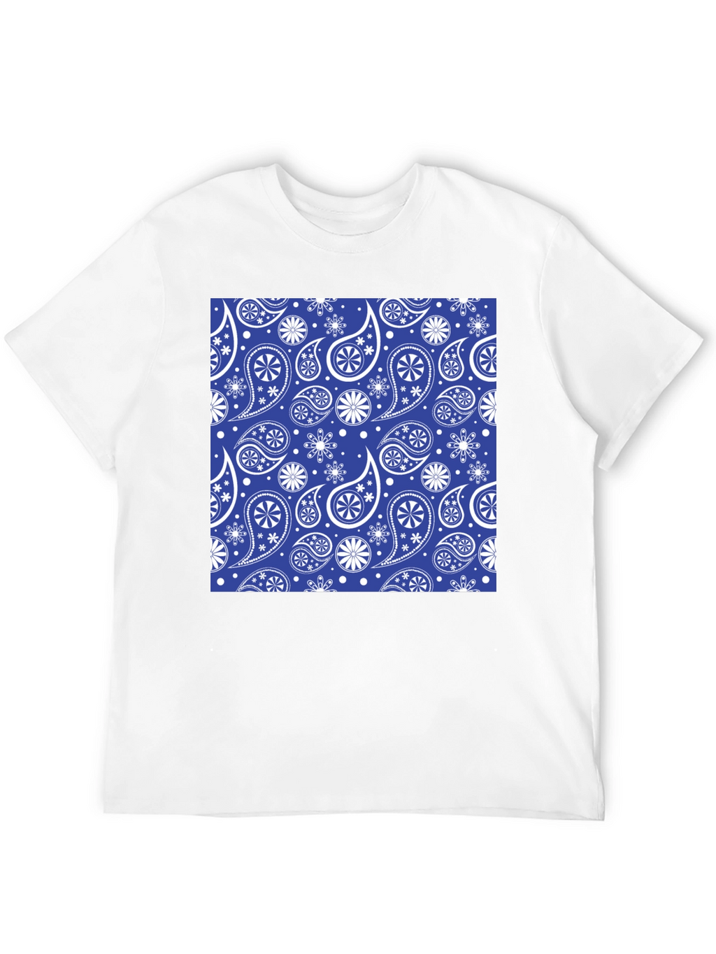 Blue Paisley Pattern Black T-Shirt