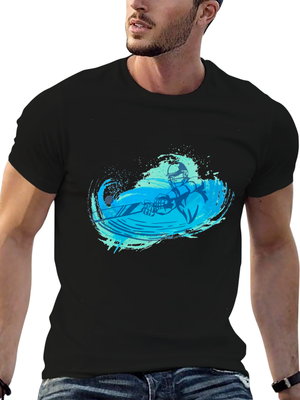 Water Skiing Graphic Tee - Black Cotton T-Shirt