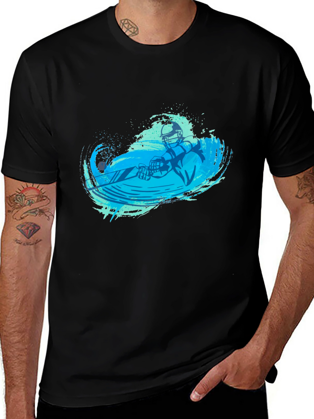 Water Skiing Graphic Tee - Black Cotton T-Shirt