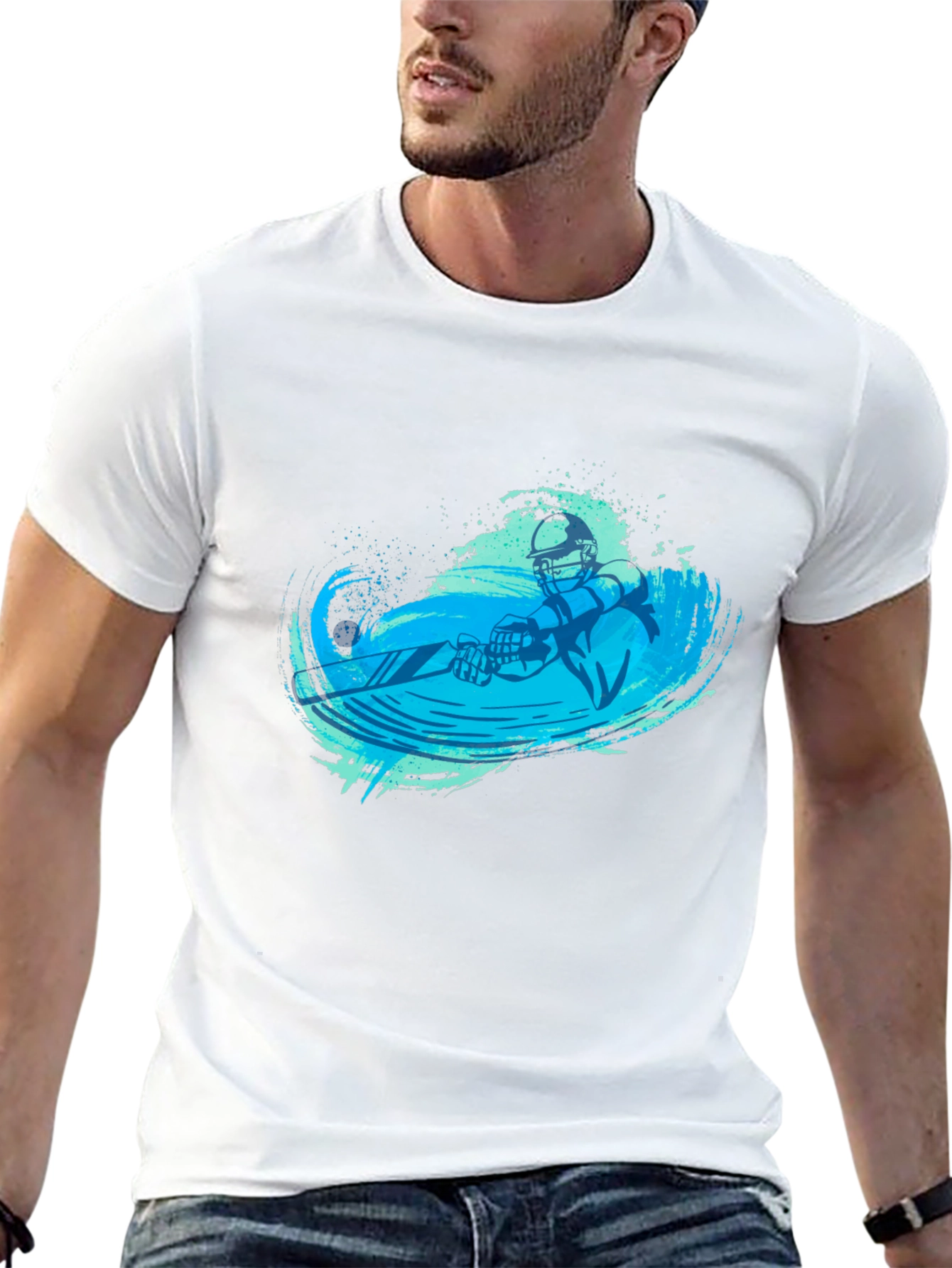 Water Skiing Graphic Tee - Black Cotton T-Shirt