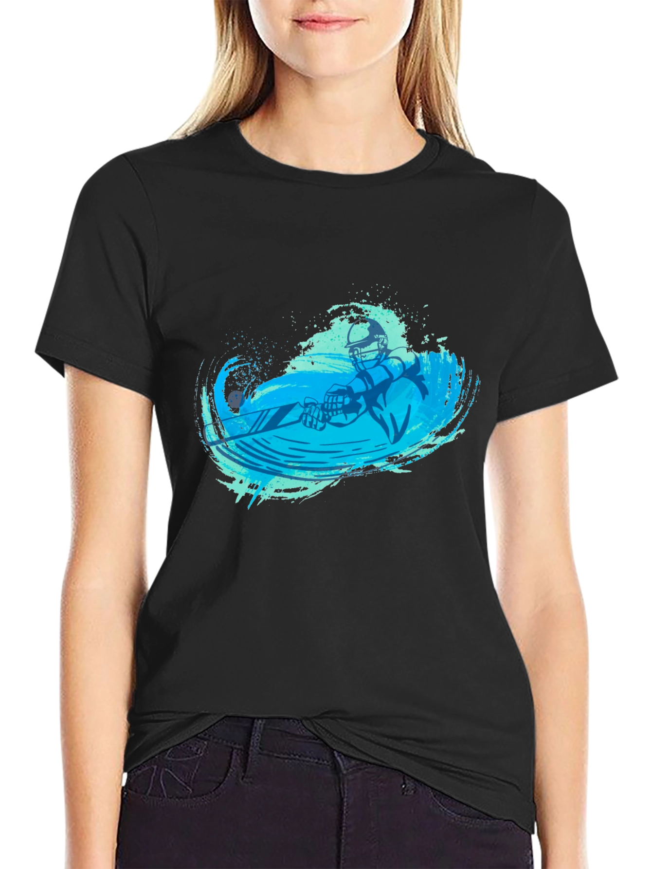 Water Skiing Graphic Tee - Black Cotton T-Shirt