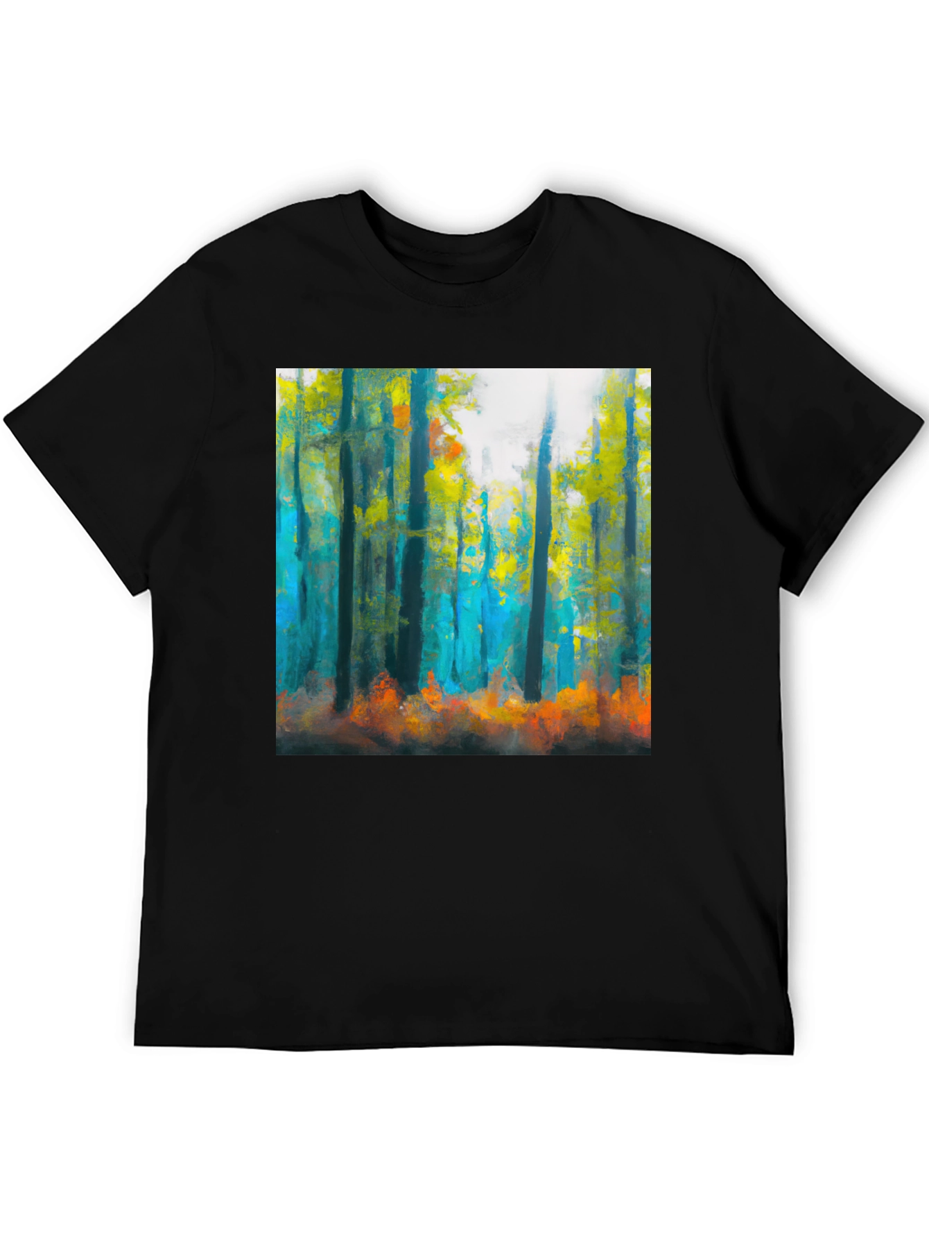 Abstract Forest Print Black T-Shirt