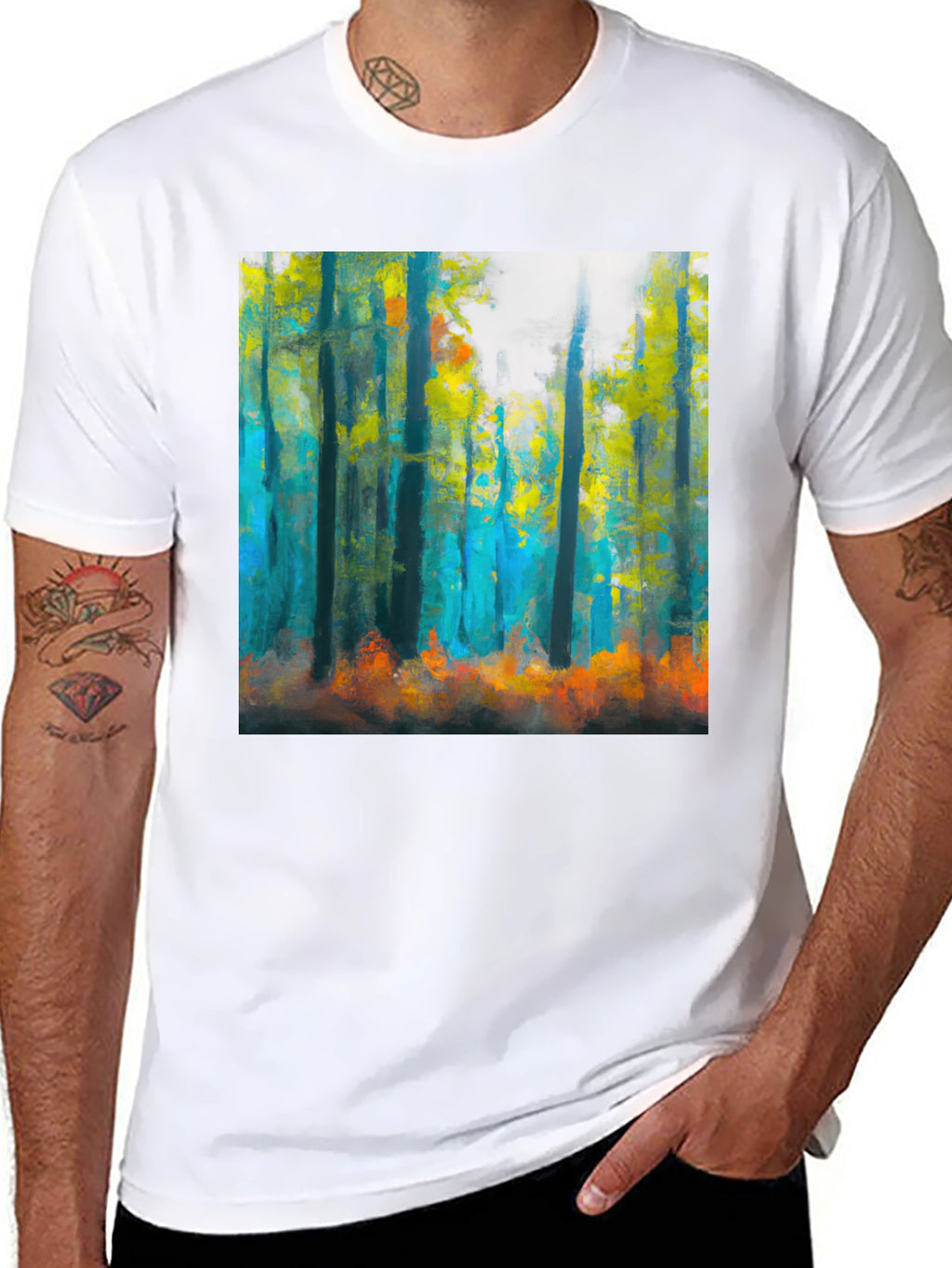 Abstract Forest Print Black T-Shirt