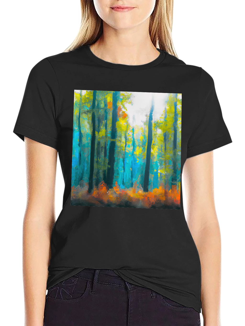 Abstract Forest Print Black T-Shirt