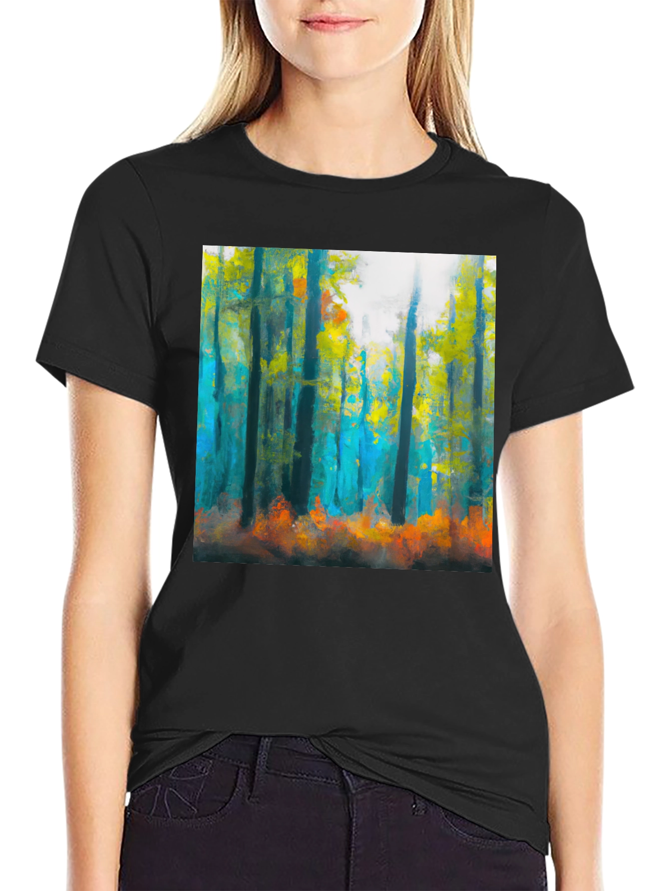 Abstract Forest Print Black T-Shirt