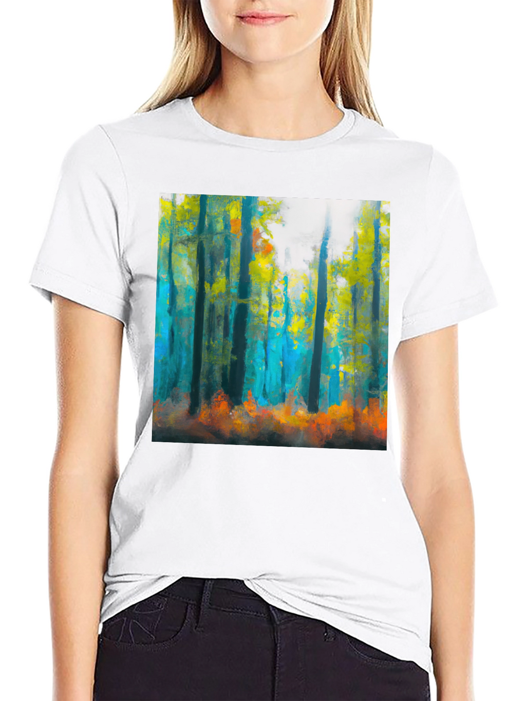 Abstract Forest Print Black T-Shirt