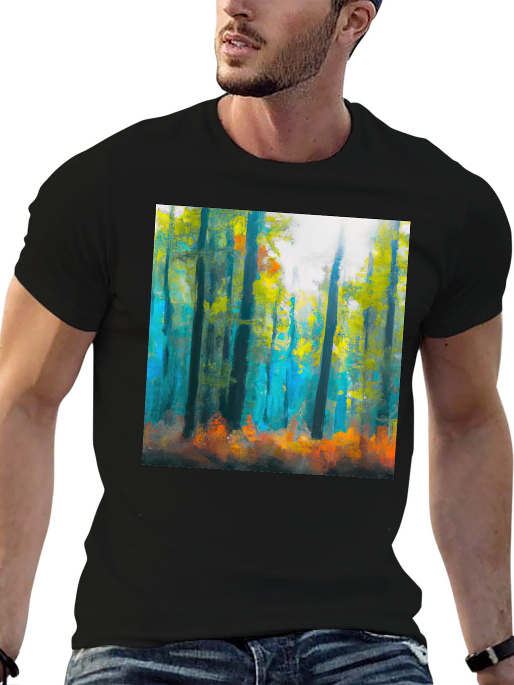 Abstract Forest Print Black T-Shirt