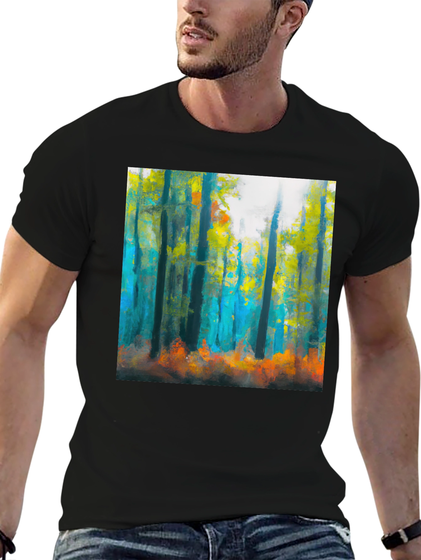 Abstract Forest Print Black T-Shirt