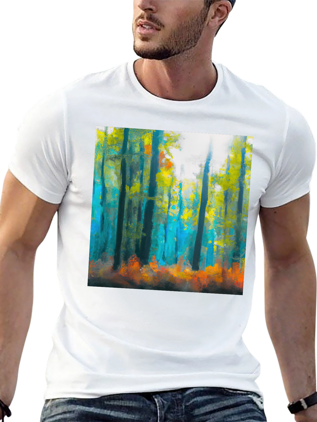 Abstract Forest Print Black T-Shirt