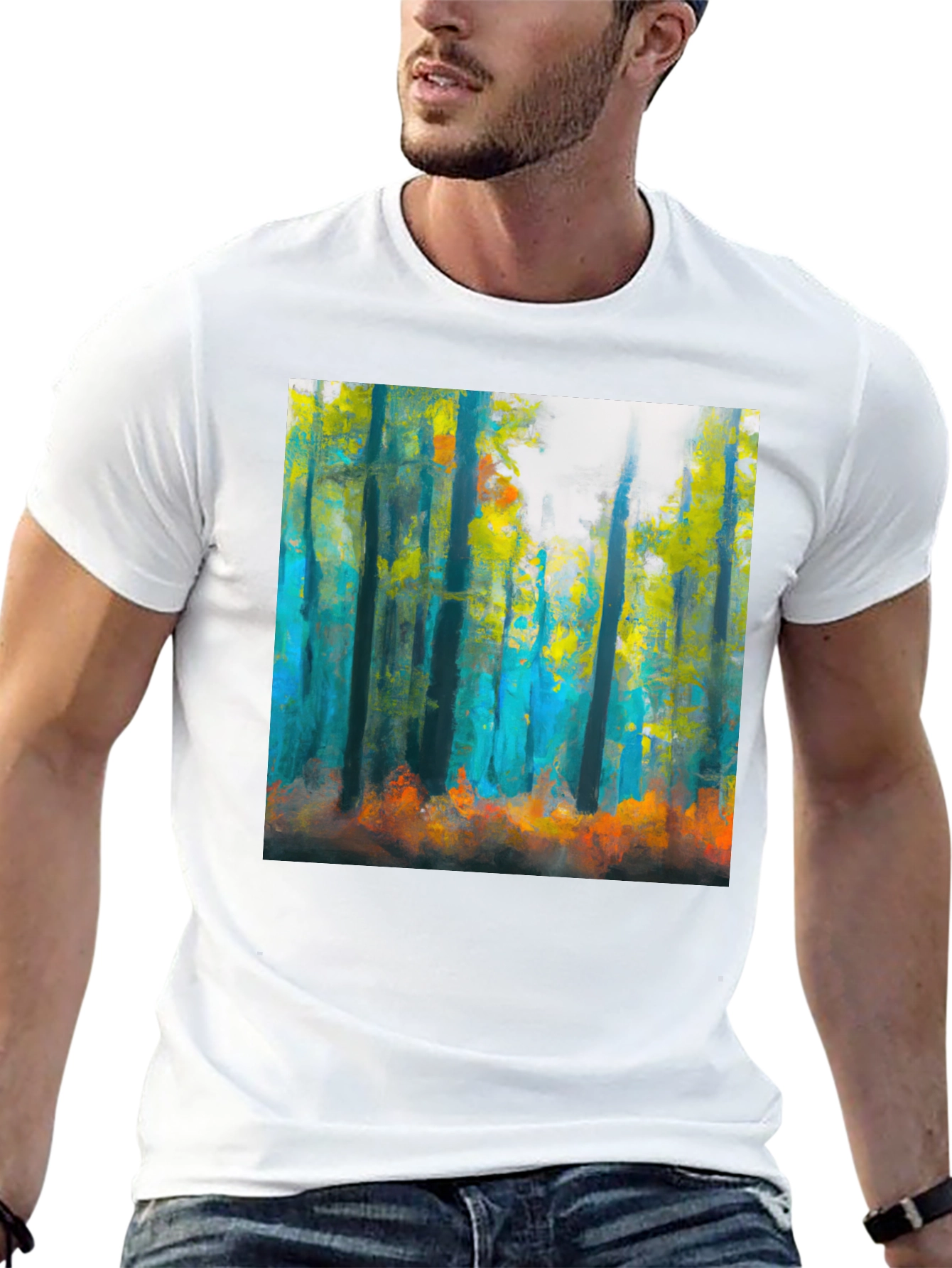 Abstract Forest Print Black T-Shirt
