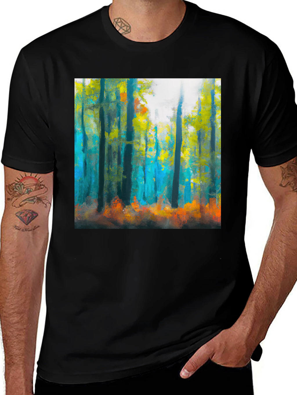 Abstract Forest Print Black T-Shirt