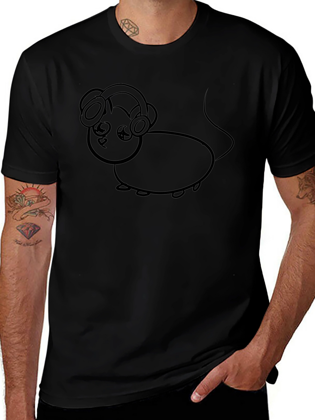 Mouse with Headphones Graphic Tee - Black
