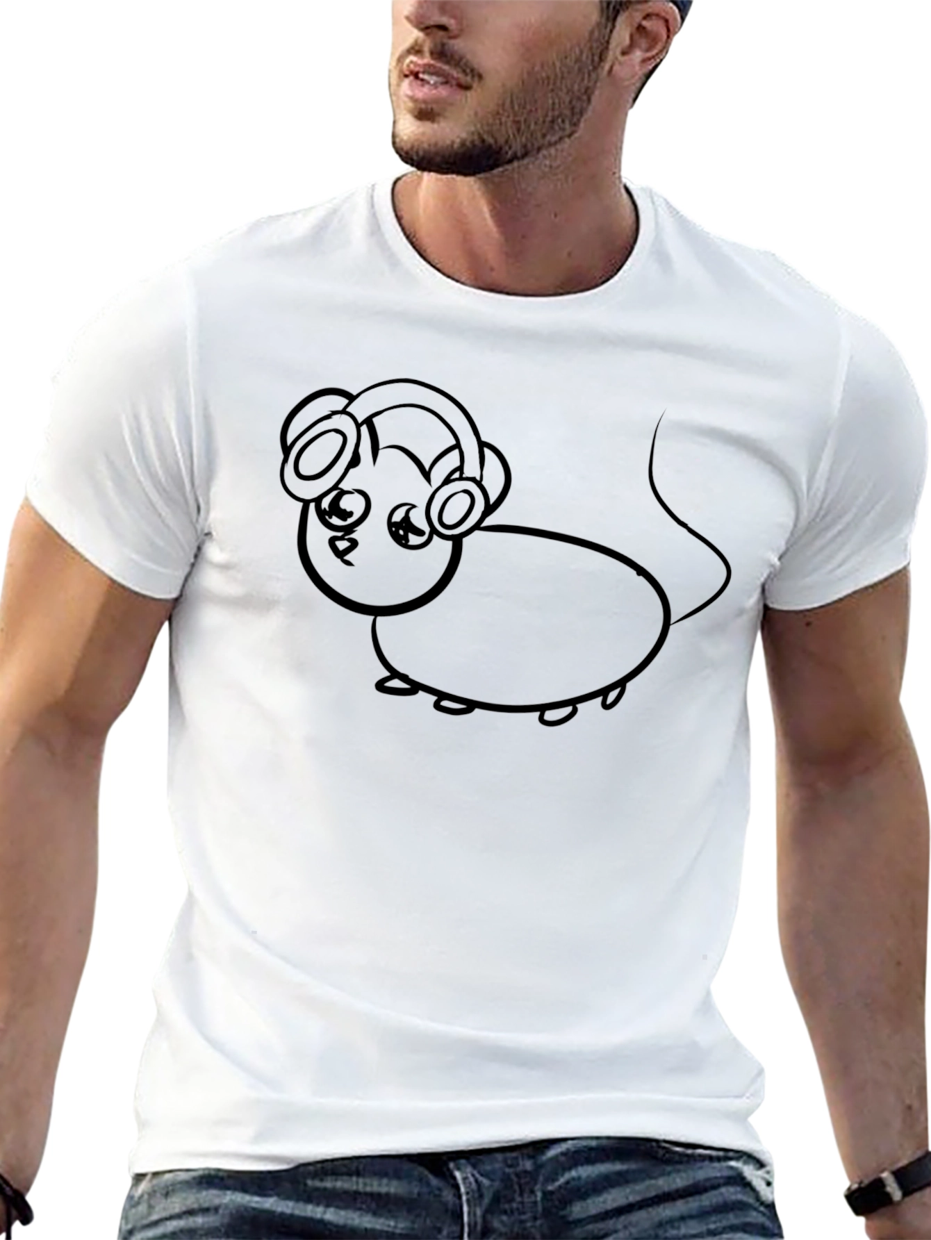 Mouse with Headphones Graphic Tee - Black