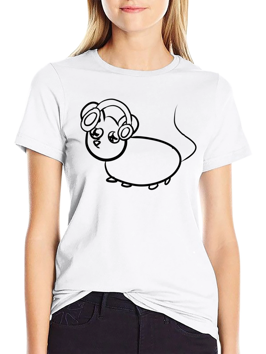 Mouse with Headphones Graphic Tee - Black