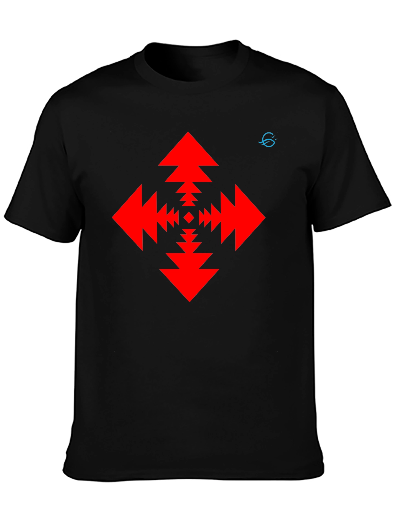 Geometric Arrow Pattern Black T-Shirt