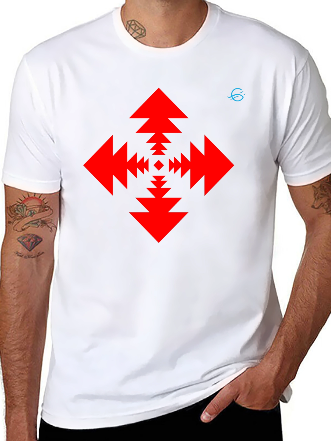 Geometric Arrow Pattern Black T-Shirt