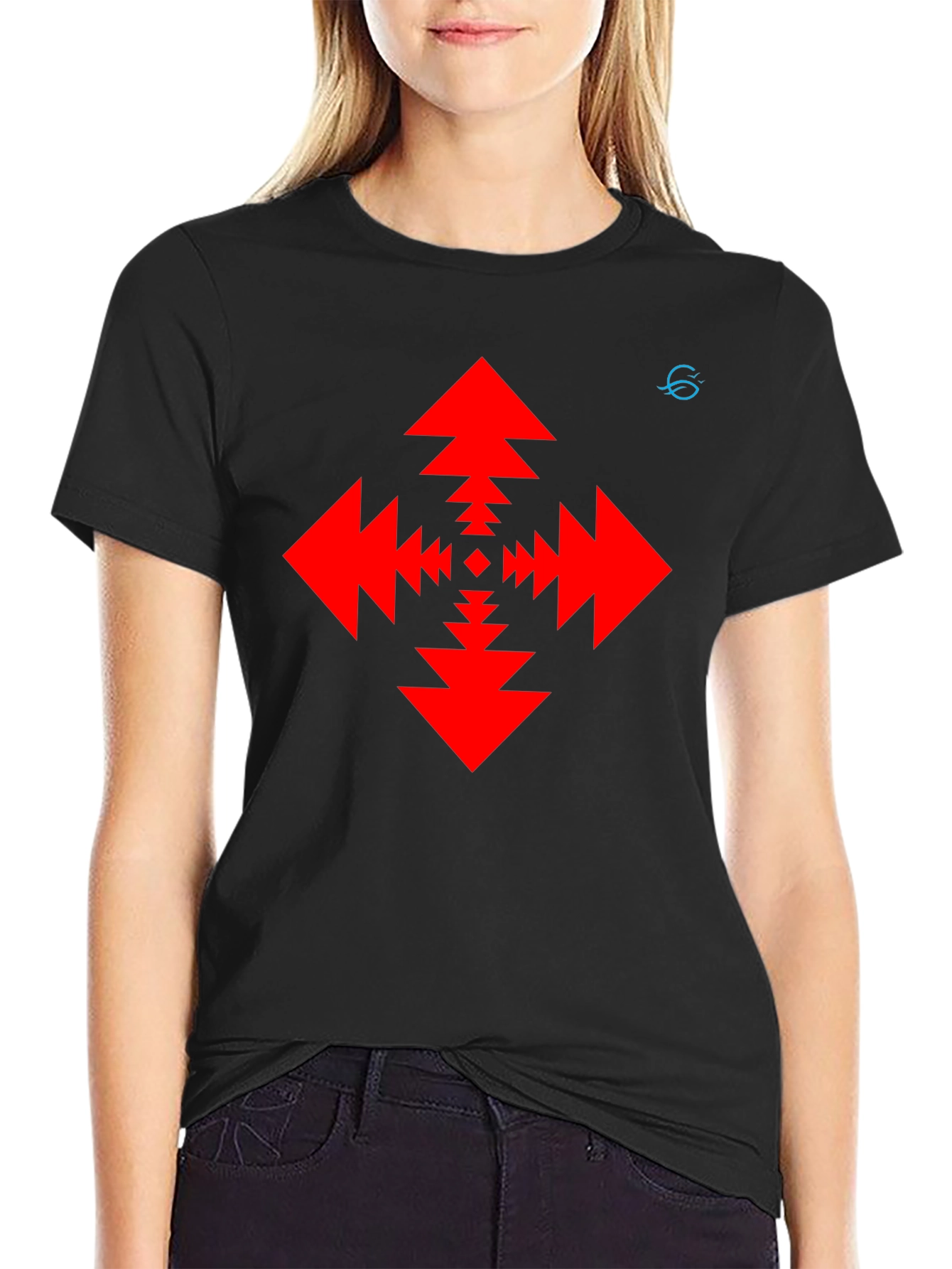 Geometric Arrow Pattern Black T-Shirt
