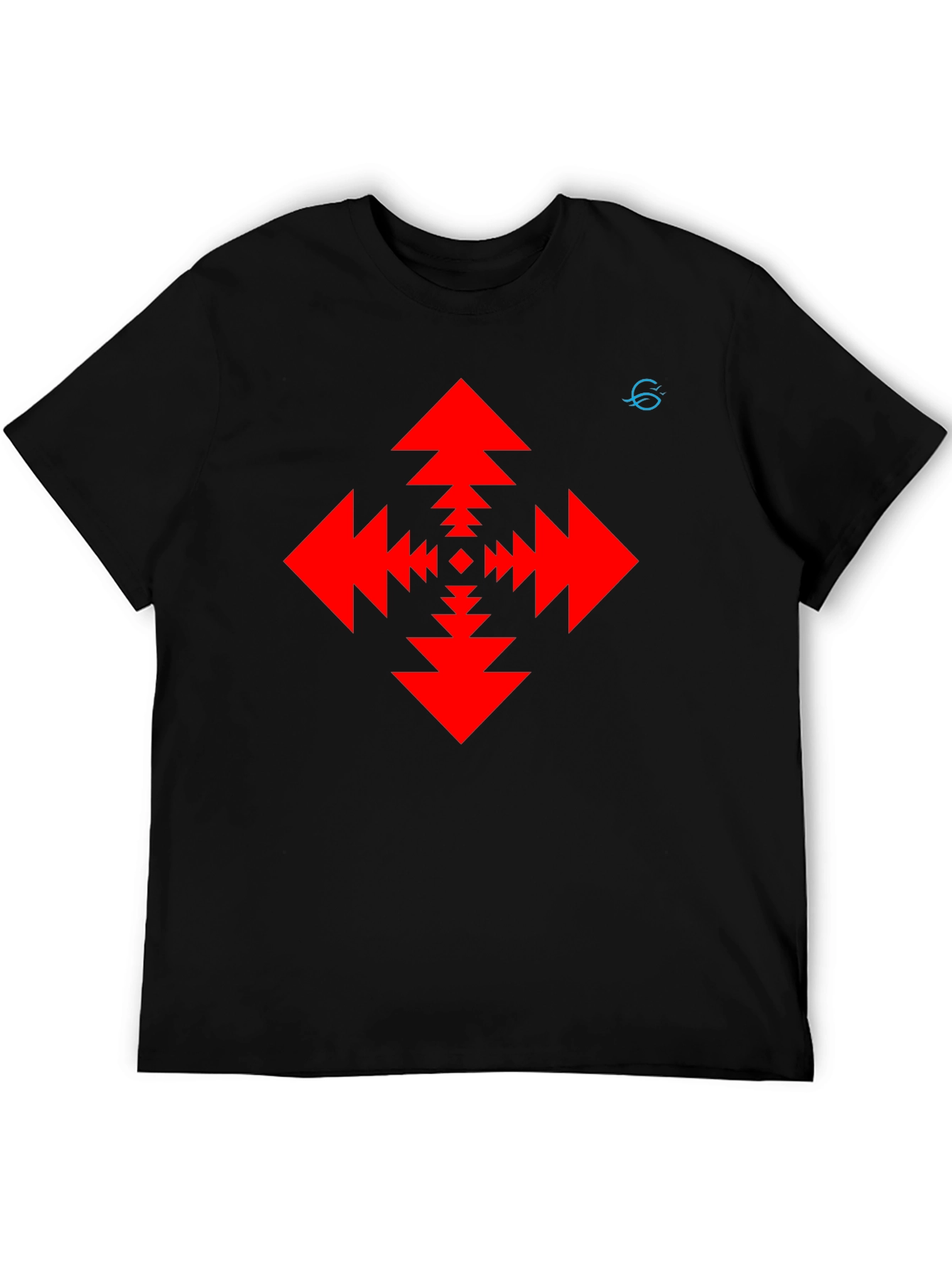 Geometric Arrow Pattern Black T-Shirt