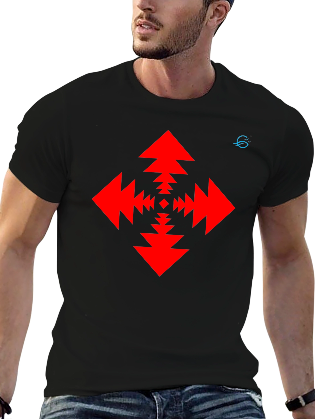 Geometric Arrow Pattern Black T-Shirt