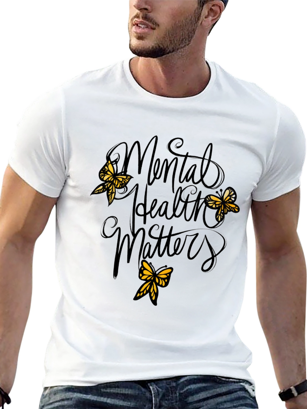 Mental Health Matters Black Tee with Butterflies
