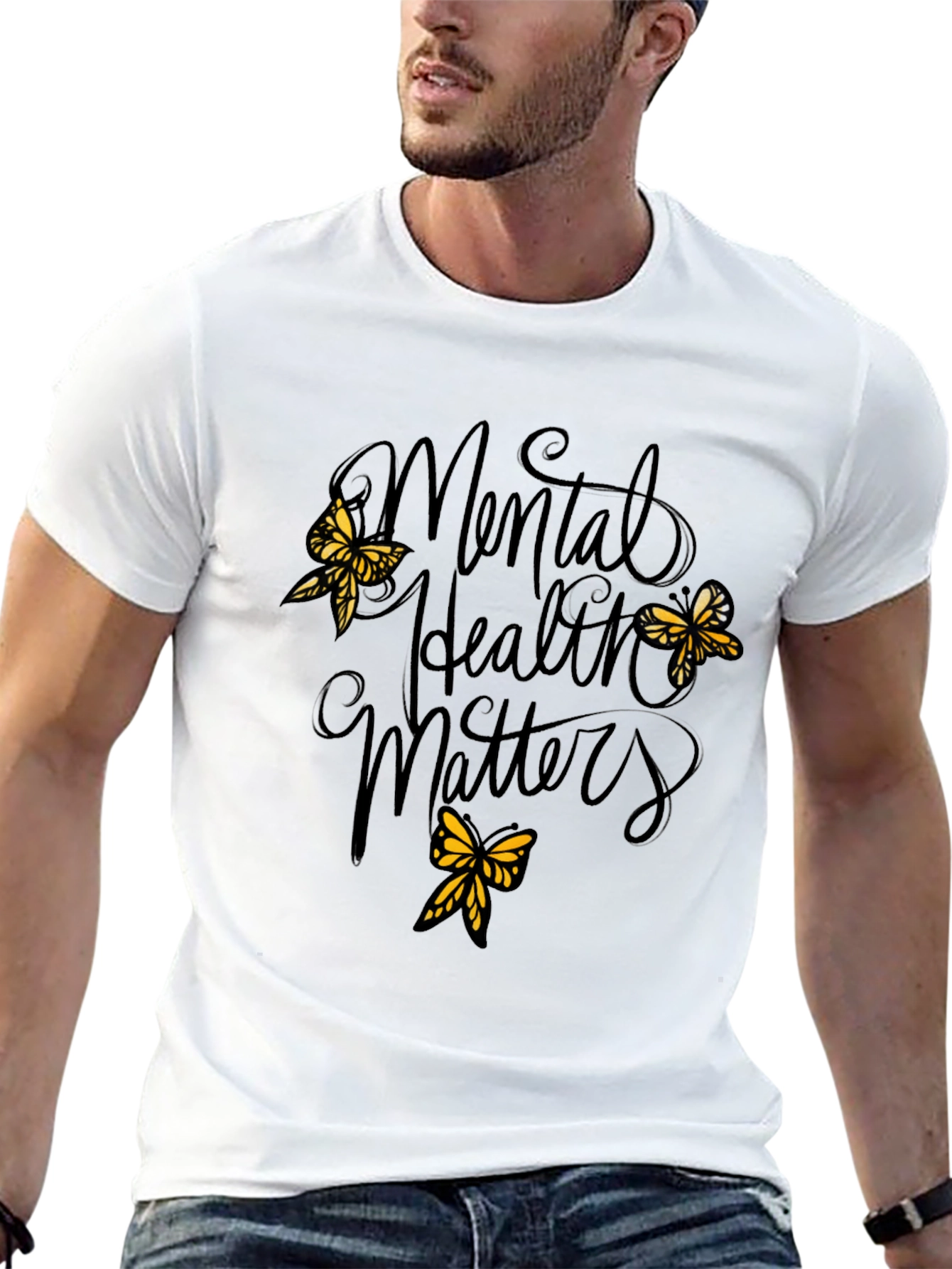 Mental Health Matters Black Tee with Butterflies