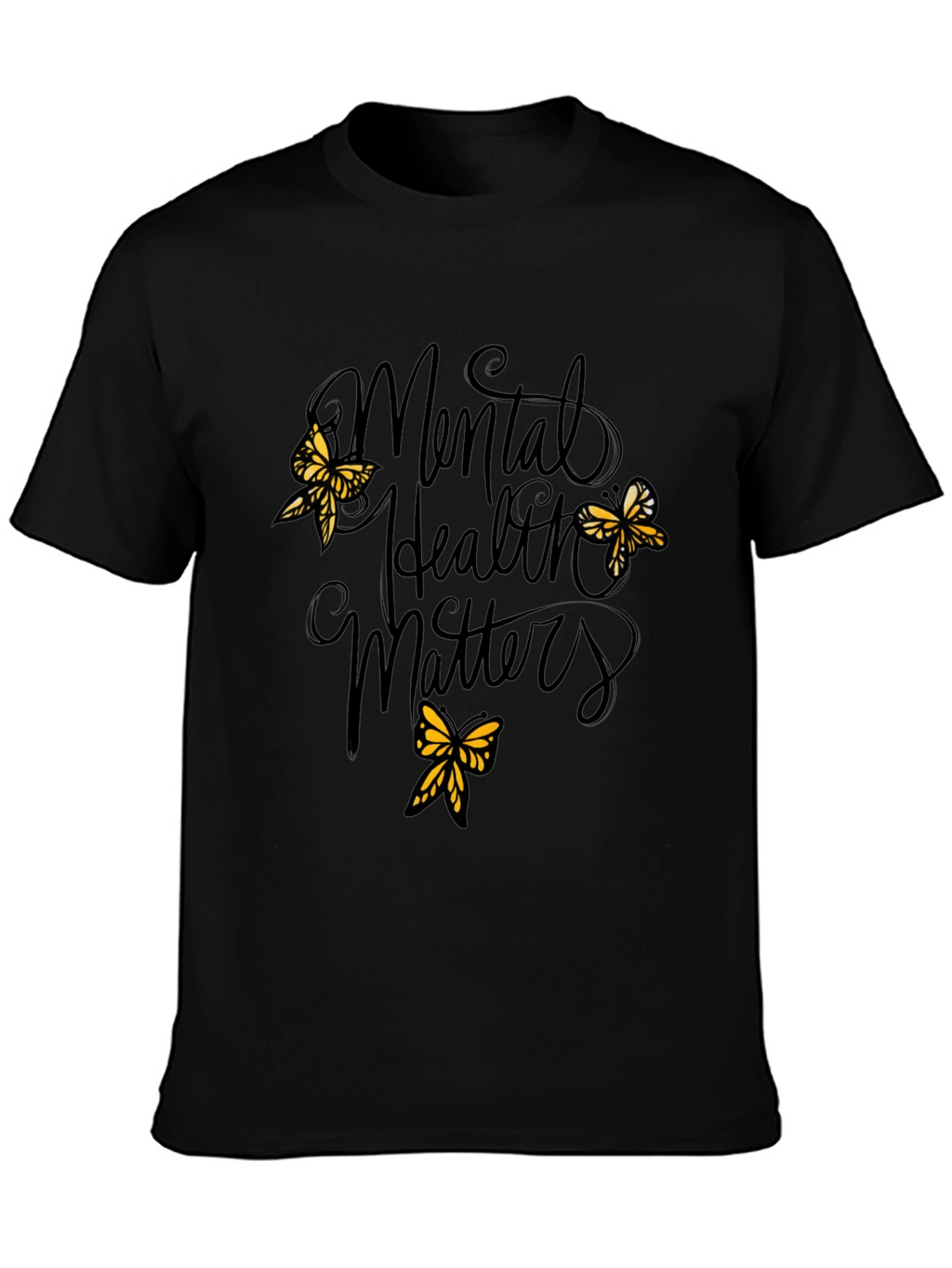 Mental Health Matters Black Tee with Butterflies