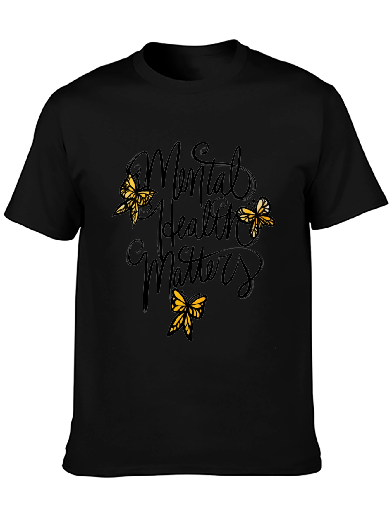 Mental Health Matters Black Tee with Butterflies