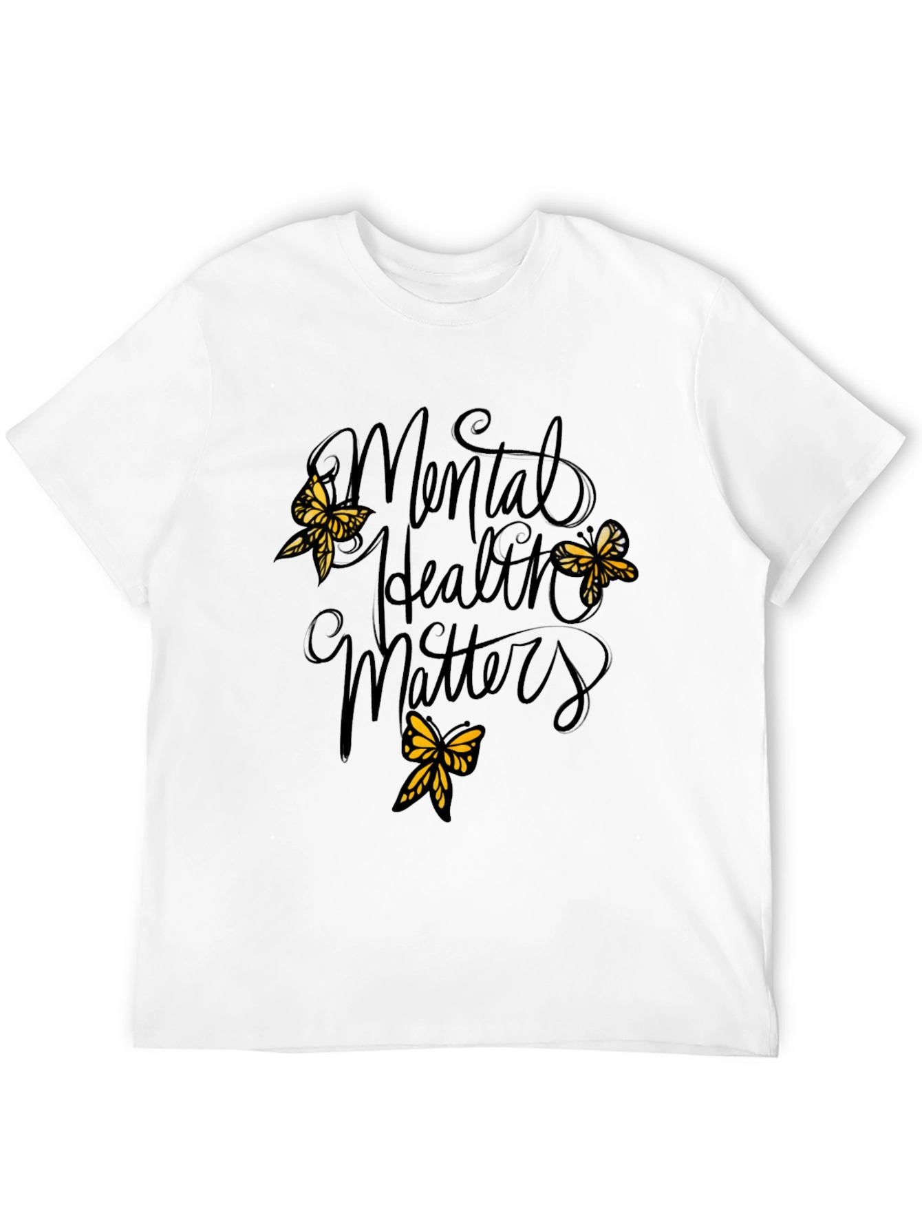 Mental Health Matters Black Tee with Butterflies