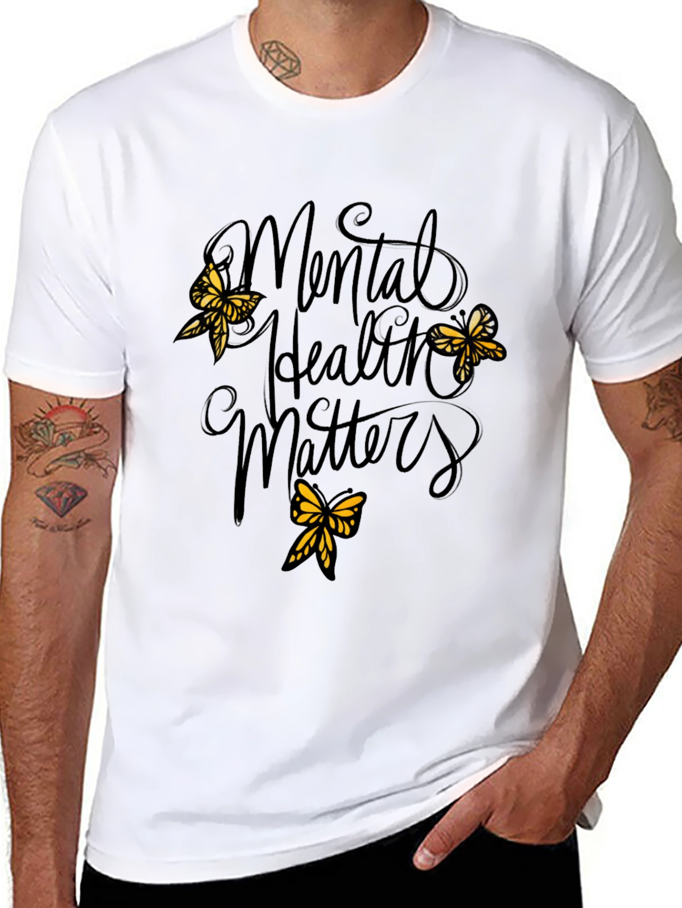 Mental Health Matters Black Tee with Butterflies
