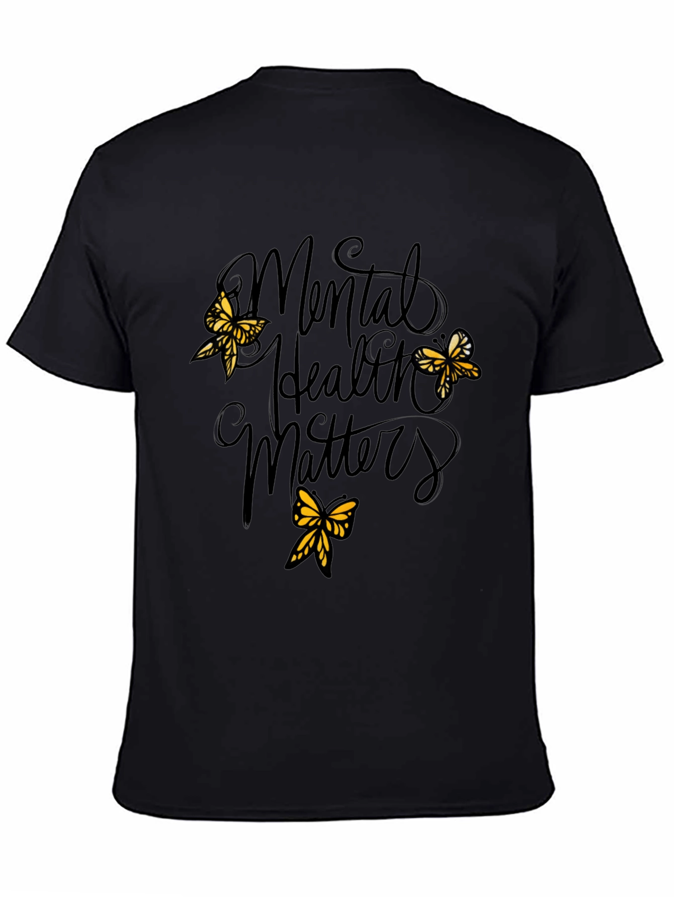 Mental Health Matters Black Tee with Butterflies