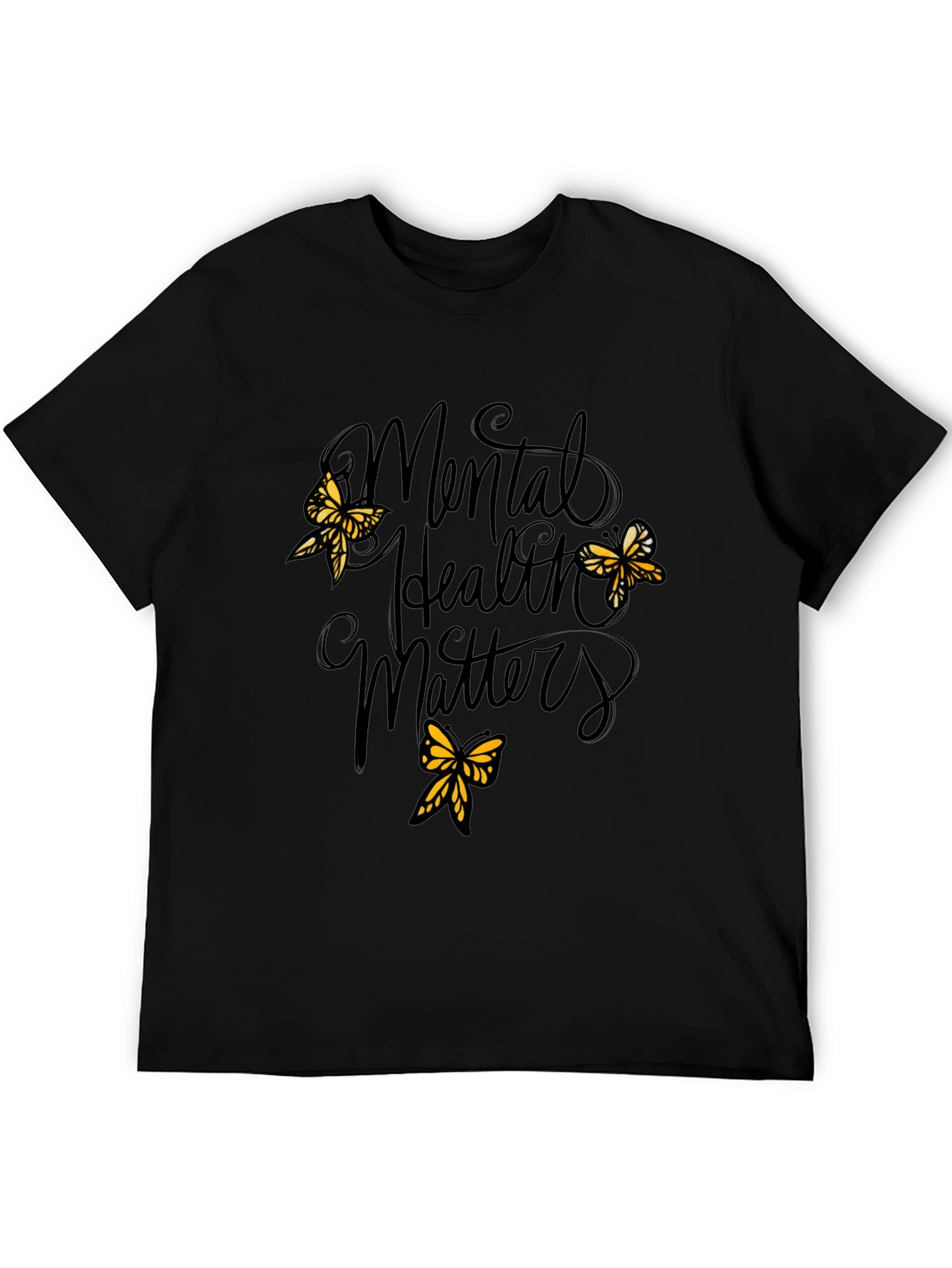Mental Health Matters Black Tee with Butterflies