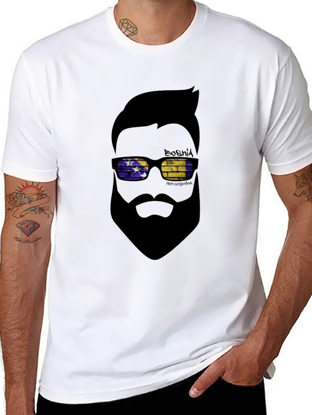 Bosnia Herzegovina T-Shirt Cool Bearded Man Design