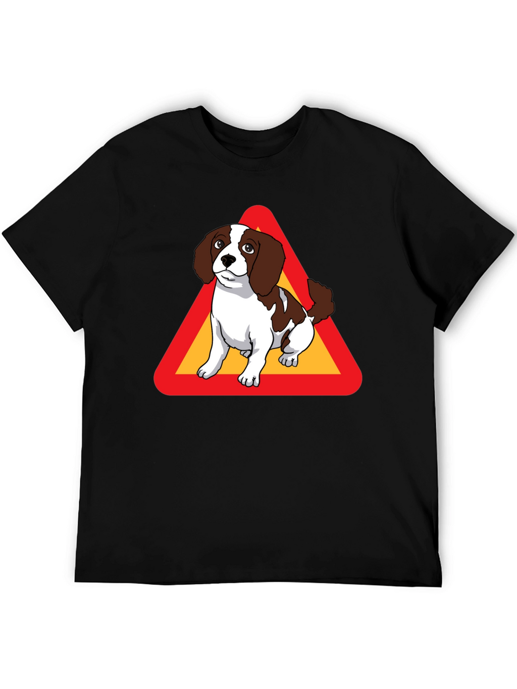 Dog Warning Sign Graphic Tee - Black Cotton T-Shirt