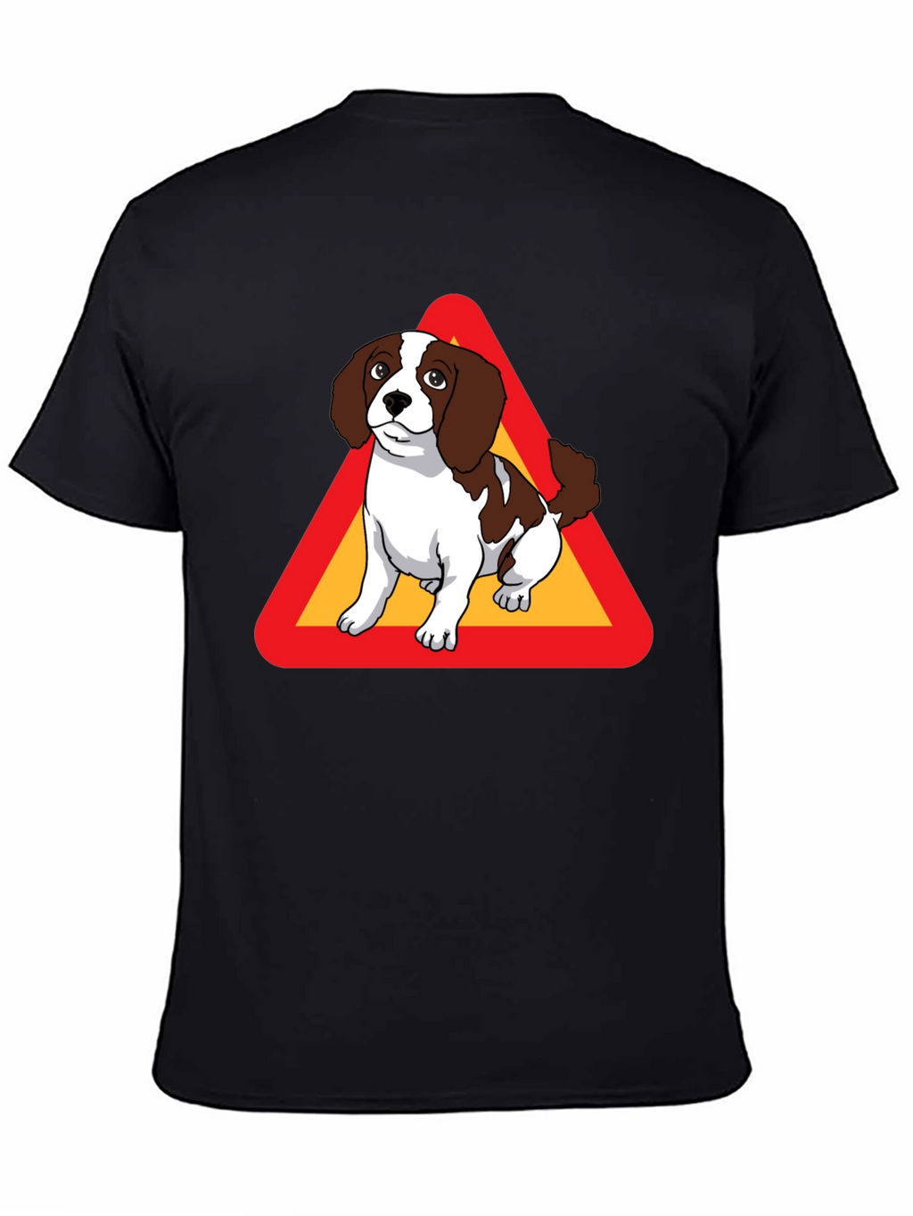 Dog Warning Sign Graphic Tee - Black Cotton T-Shirt