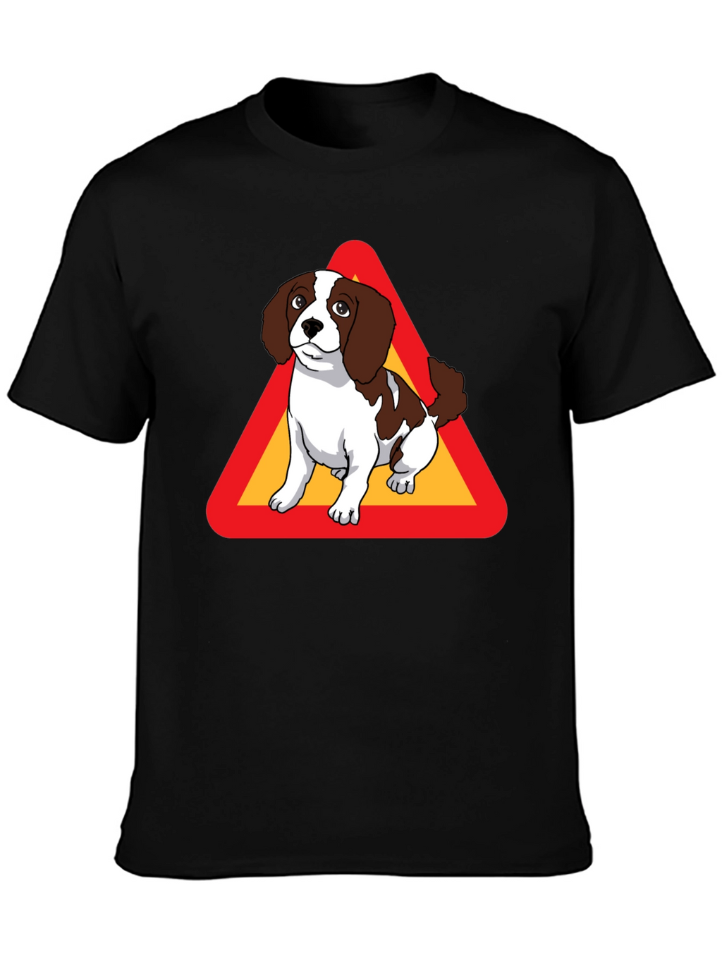 Dog Warning Sign Graphic Tee - Black Cotton T-Shirt