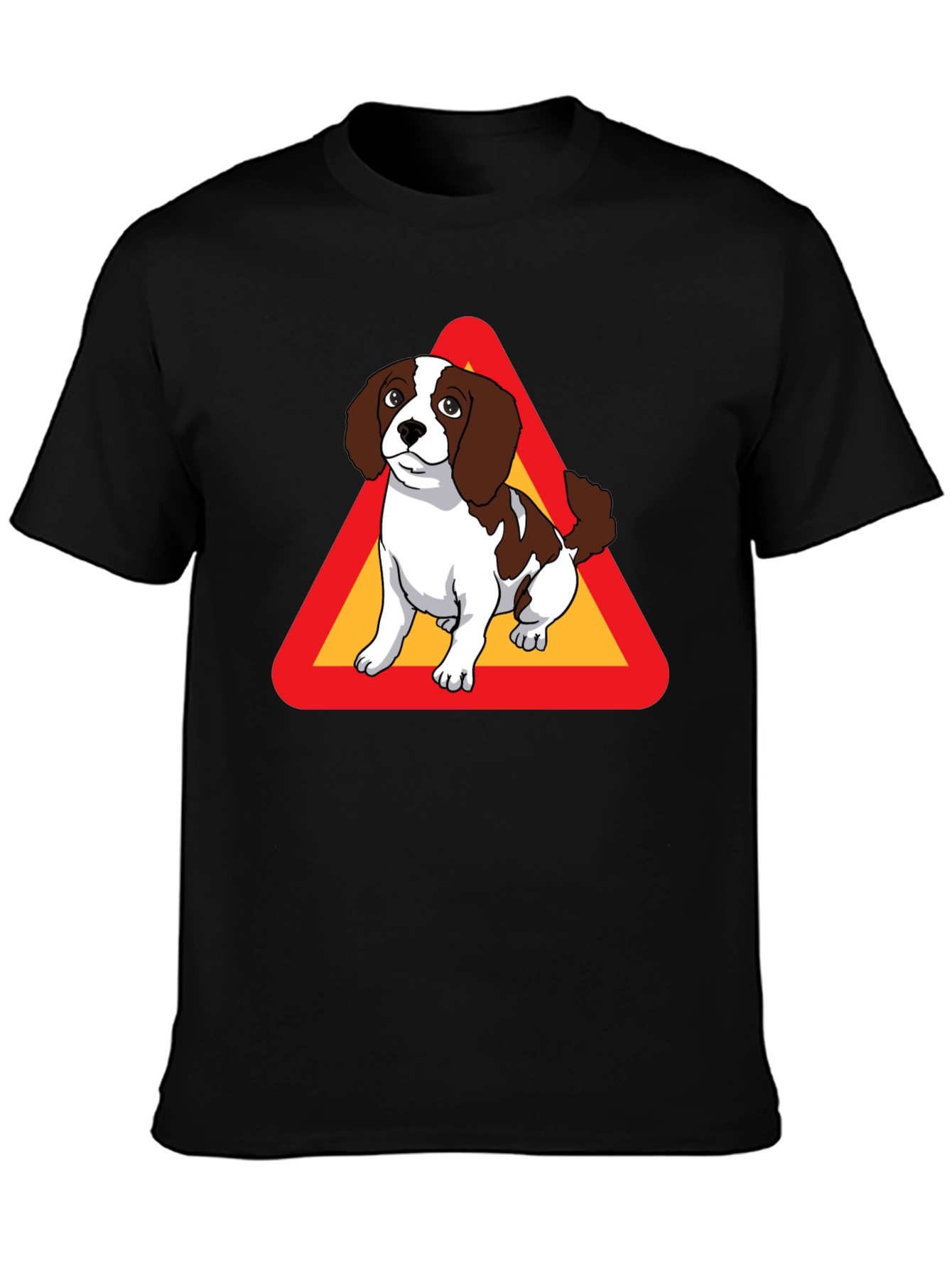 Dog Warning Sign Graphic Tee - Black Cotton T-Shirt